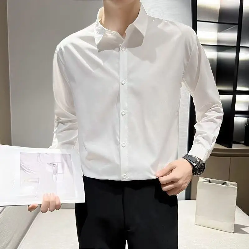 Spring Solid Long Sleeve Shirt Men's Minimalist Casual Top