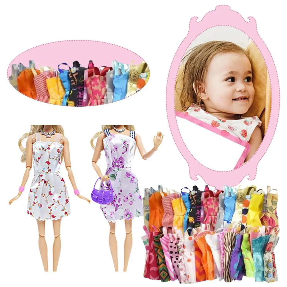 Random 10 Sets Mini Dress Colorful Summer Sleeveless Doll House Accessories Clothes For DIY Doll Lovely Girl Toy