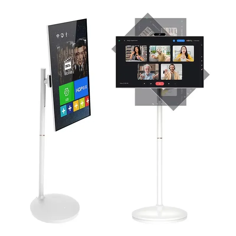 27 Inch Portable LCD Monitor Wireless Interactive Display Rechargeable Smart TV Free Standing Mobile Screen for Home Office
