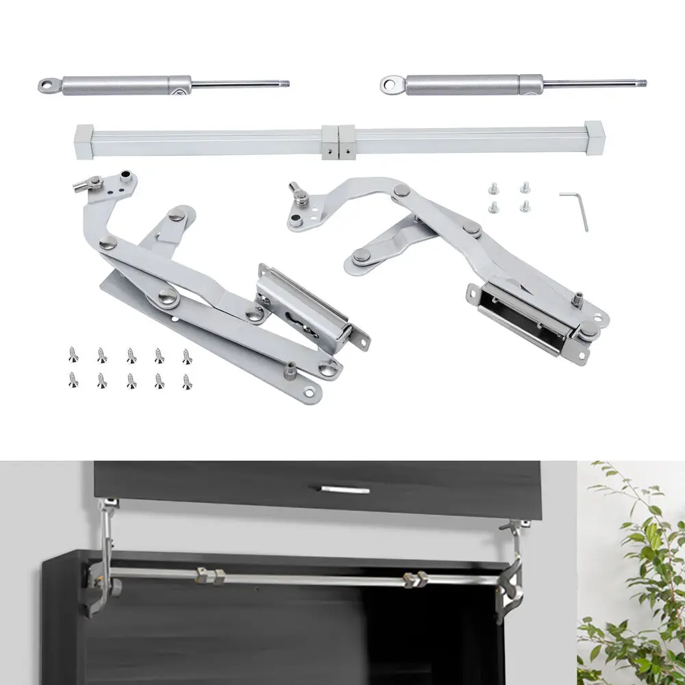 

2X Pneumatic Arm Hinge Cabinet Door Hinge Up Stay Door Lift w/Adjustable Bracket