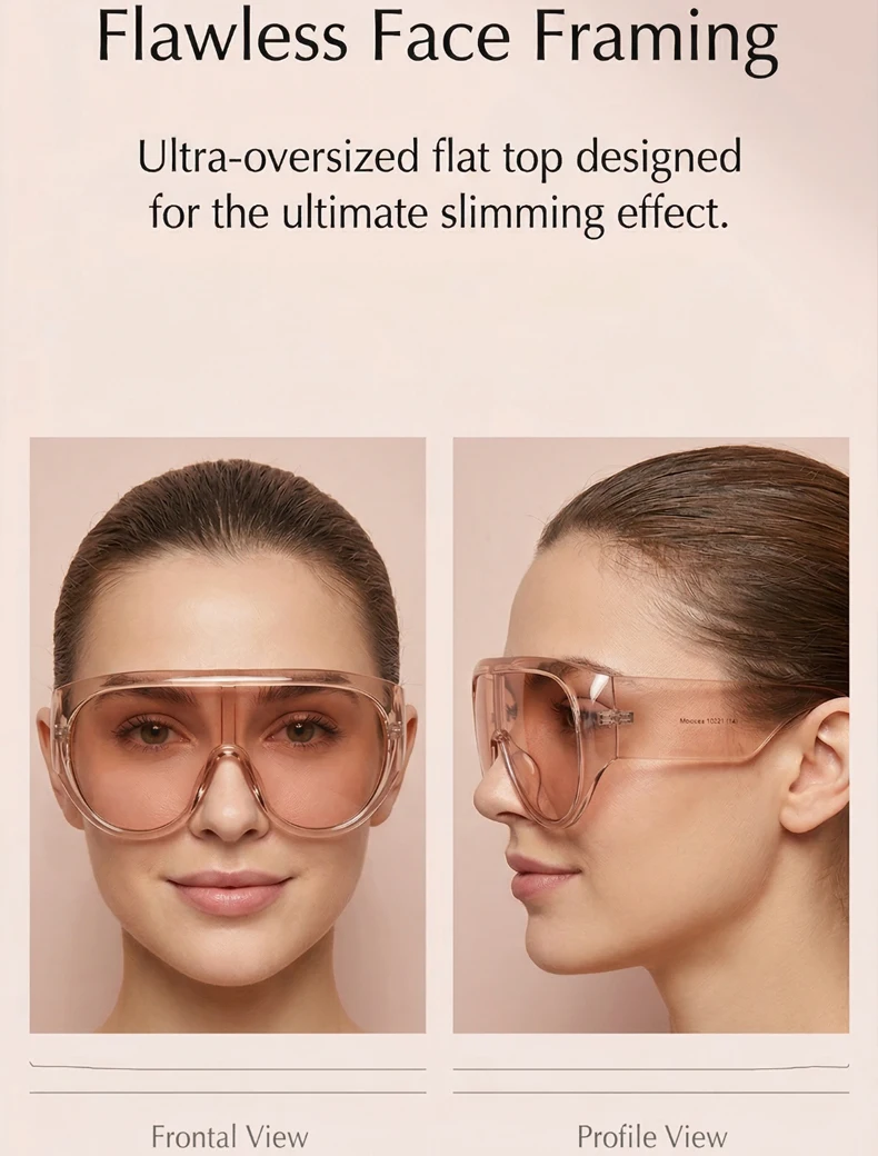 Übergroße Shield-Sonnenbrille für Damen, Y2K, futuristische einteilige Maskenbrille, transparent, braun, modische Schutzbrille, luxuriöses Design – Detail 3