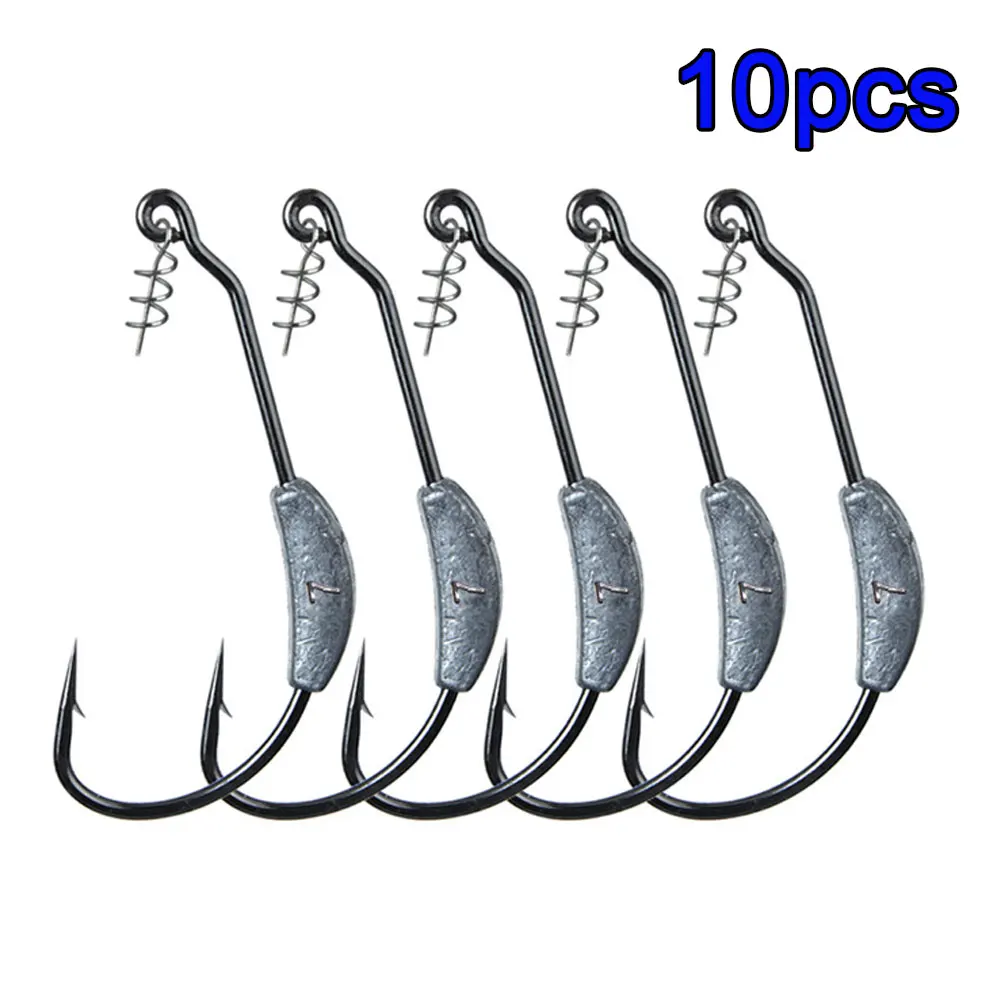 

10pcs Jig Crank Head Hooks 3g 5g 7g 7g Weighted Soft Lure Worm Fishhooks With Spring Lock Pin Fishing Tackle Accessories
