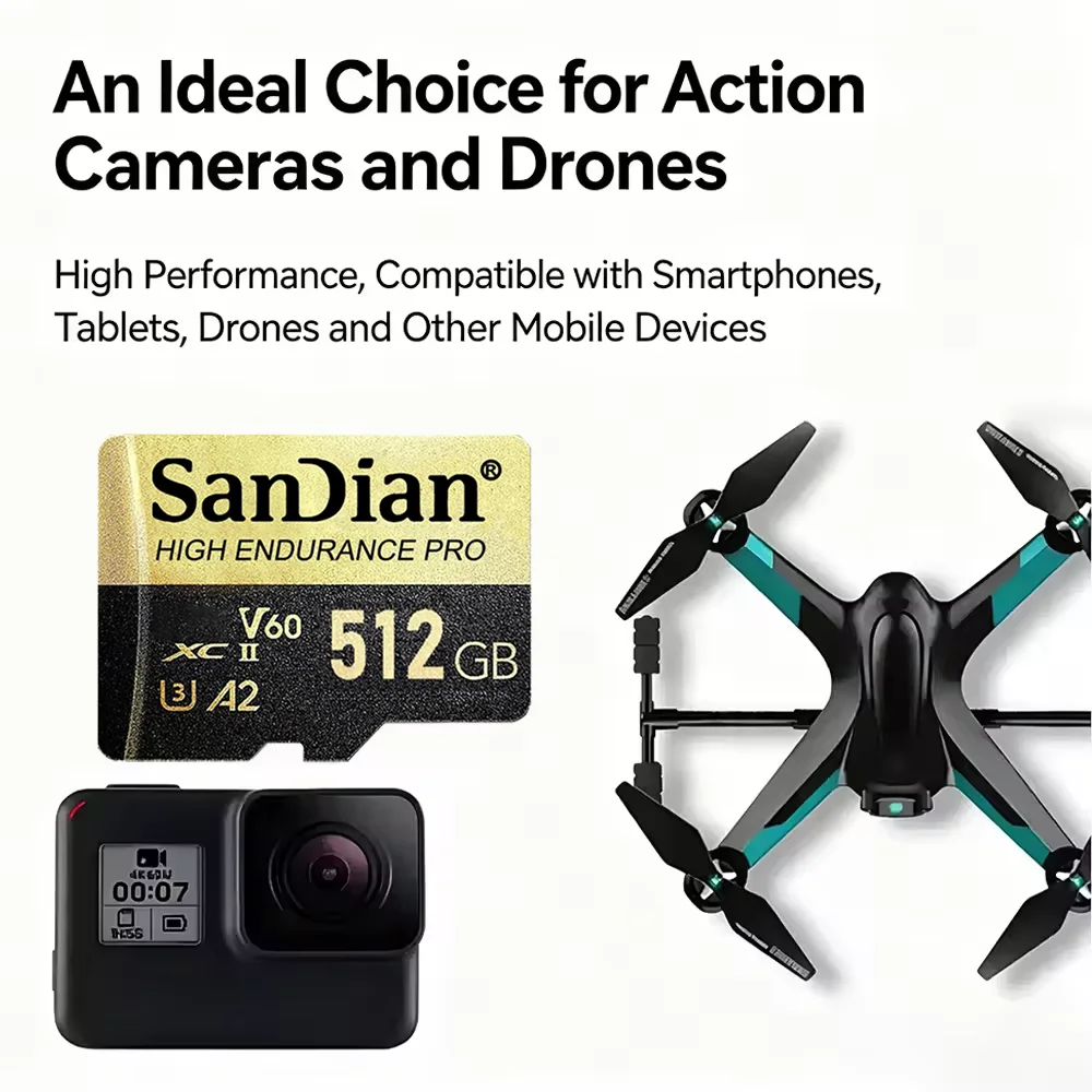 Micro TF SD 512GB 128GB Memory Card SD Card High Endurance UHS-I U3 V30 A2 for Drone Quadcopter 4K UHD Aerial Video Recording - view 6