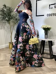 Saudi Arabia New Design Luxury Evening Dresses Floral Lace Embroidery Prom Dresses A-line Long Sleeves Formal Wedding Party Gown