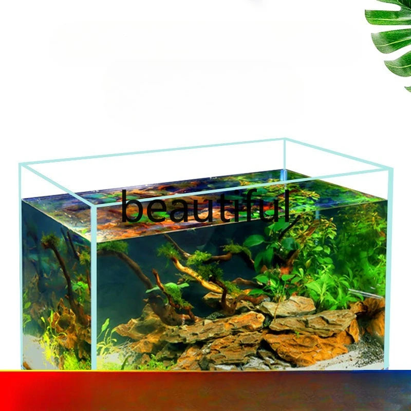 Jinjing ultra-white fish tank, aquatic plants, goldfish, turtle, land tank, living room, household glass tank