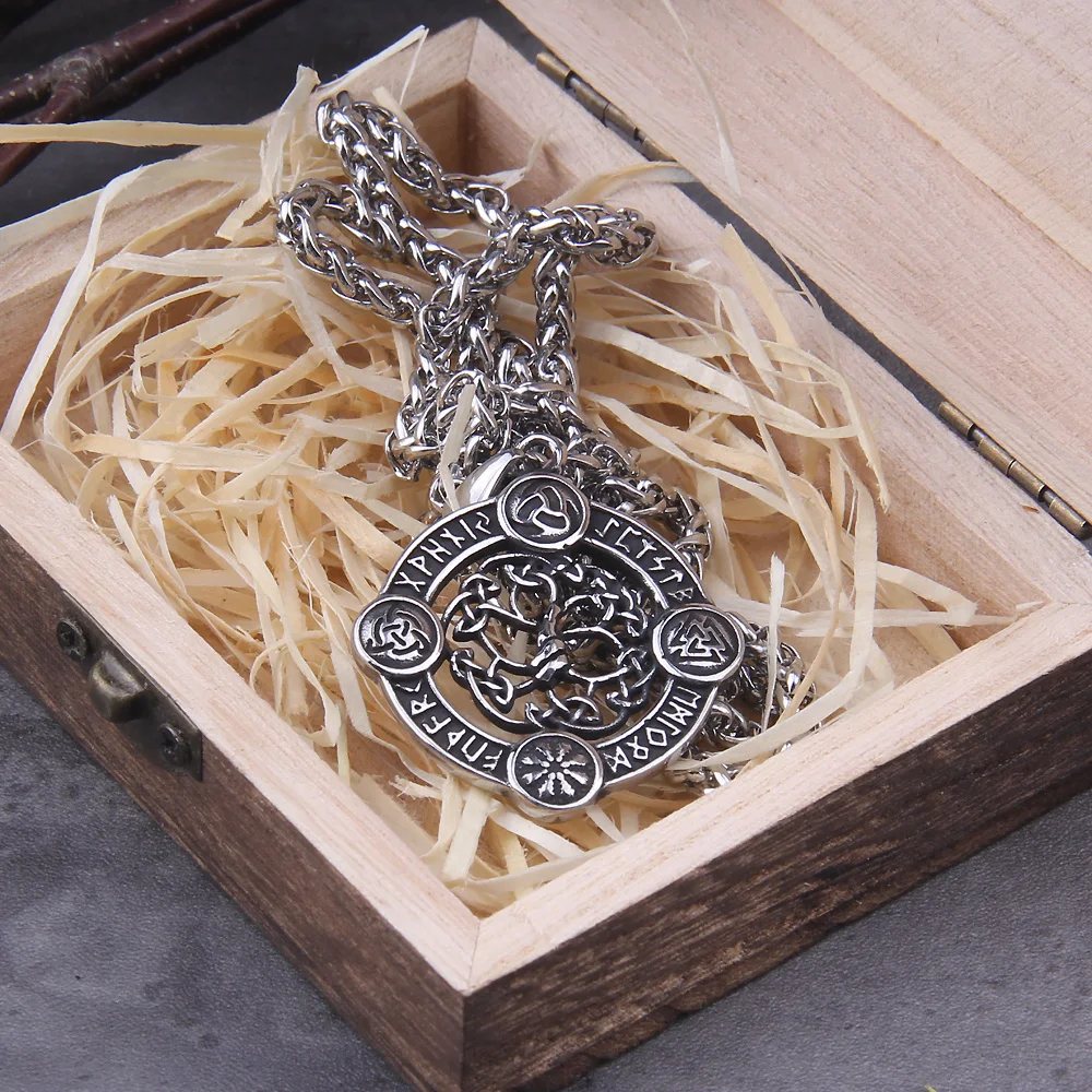 Vikings Jewelry Tree of Life Silver Color Chain Necklaces for Women Stainless Steel VIKING rune Necklace Jewelry cadenas mujer