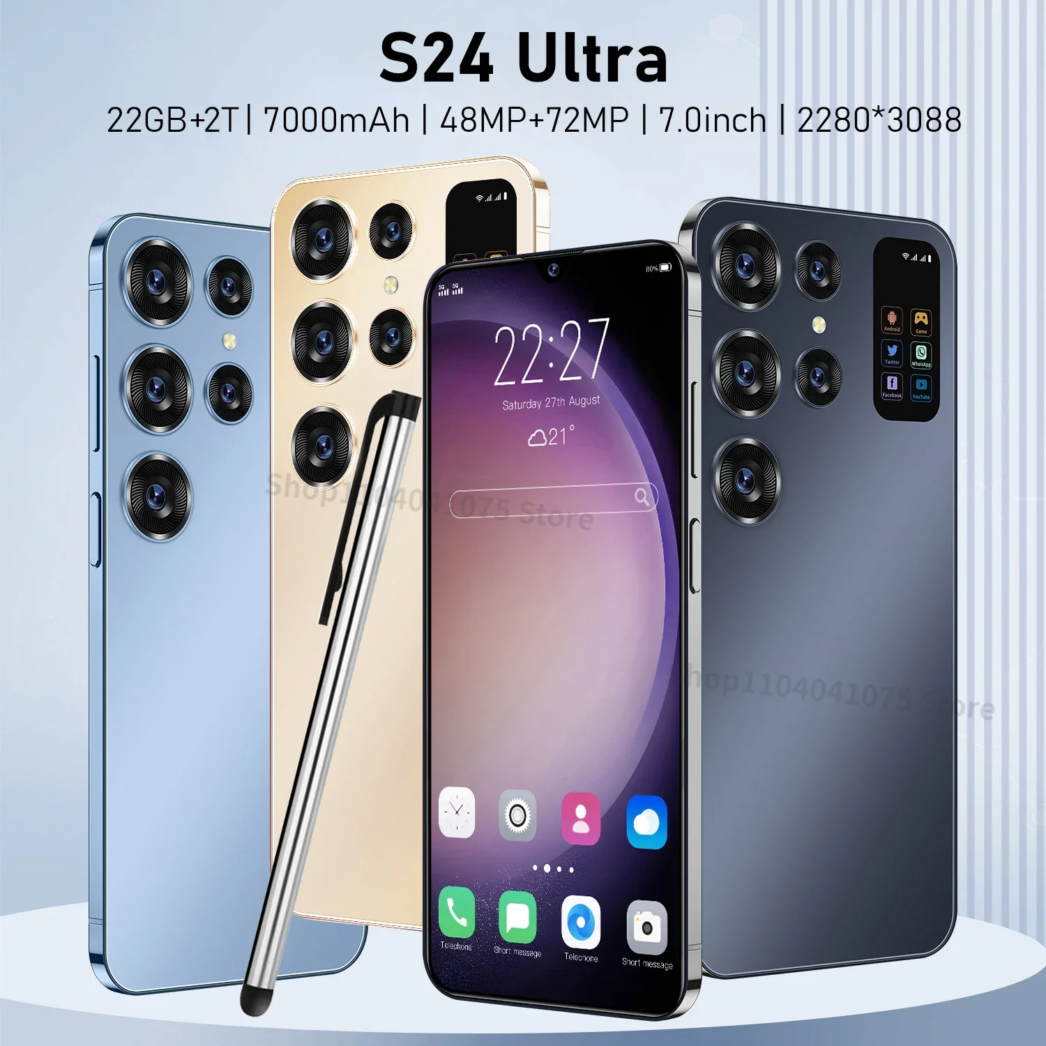 S24 Ultra Cell Phone Global Version Smartphone 5G 4G Face Recognition 16GB+1TB Cellphone Dual Sim Android Mobile Phones 7000mAh