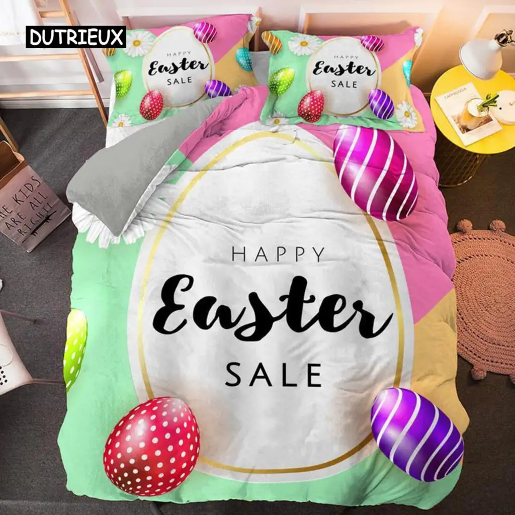 

Easter Duvet Cover Set Microfiber Colorful Egg Bedding Set For Boys Girls Easter Theme Comfortable Queen King Size Quilt Cover