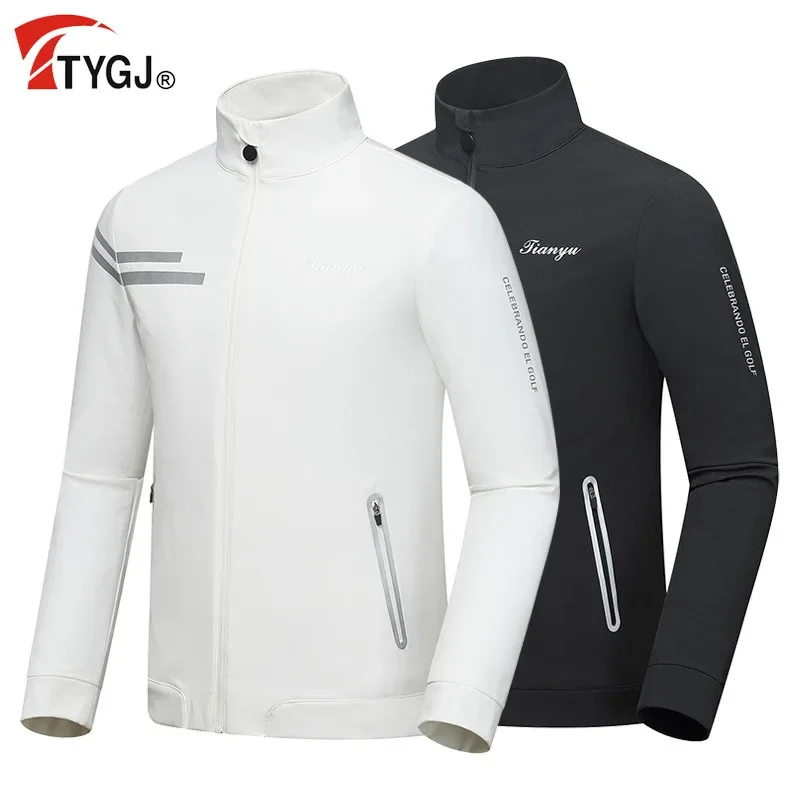 TTYGJ Men Waterproof Golf Jacket Male Windproof Warm Golf Coats Men Stand Collar Sport Jackets Full Zipper Casual Overcoats