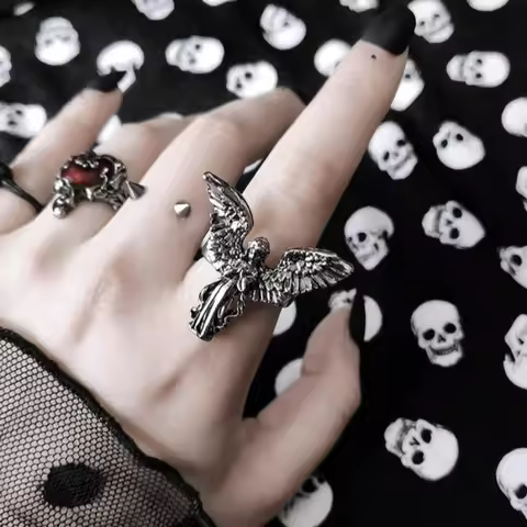Antique Design Ring Angel Opening Silver Color Fashion Rings Punk Hip Hop Style Couple Rings Party Women Men Unique Jewelry Gift