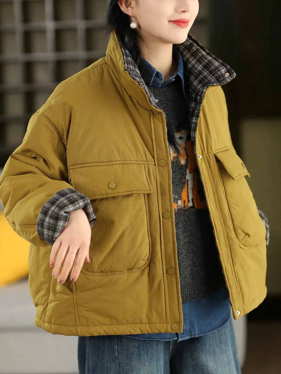 

Хлопковое пальто Thiened для женщин, лоскутное, в клетку, зимнее, повседневное, на 100% хлопковой подкладке, длинное, с длинными рукавами