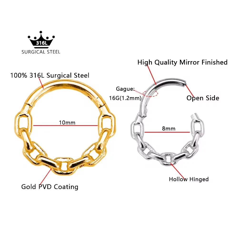Flower Moon Heart Tush Teardrop Septum Piercing Drop Clicker Segment Nose Ring Daith Conch Hoop Earring 316L Surgical Steel 16G