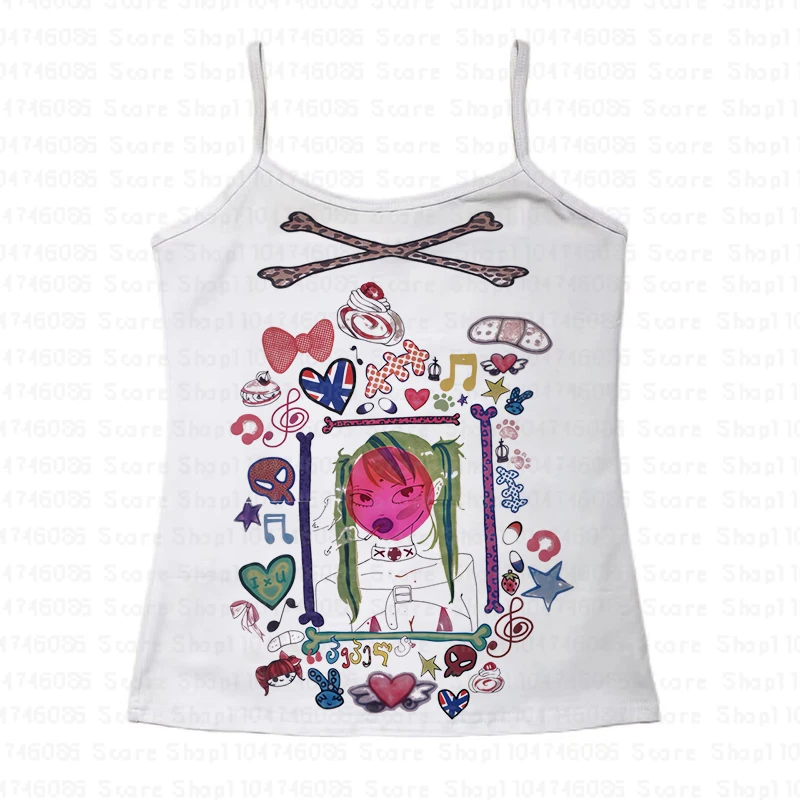 

Vintage Women's Corset Y2k Aesthetic Graphics Print Clothes Cute and casual Punk Gothic Camisole Top Baby Tee Grunge Emo Girls