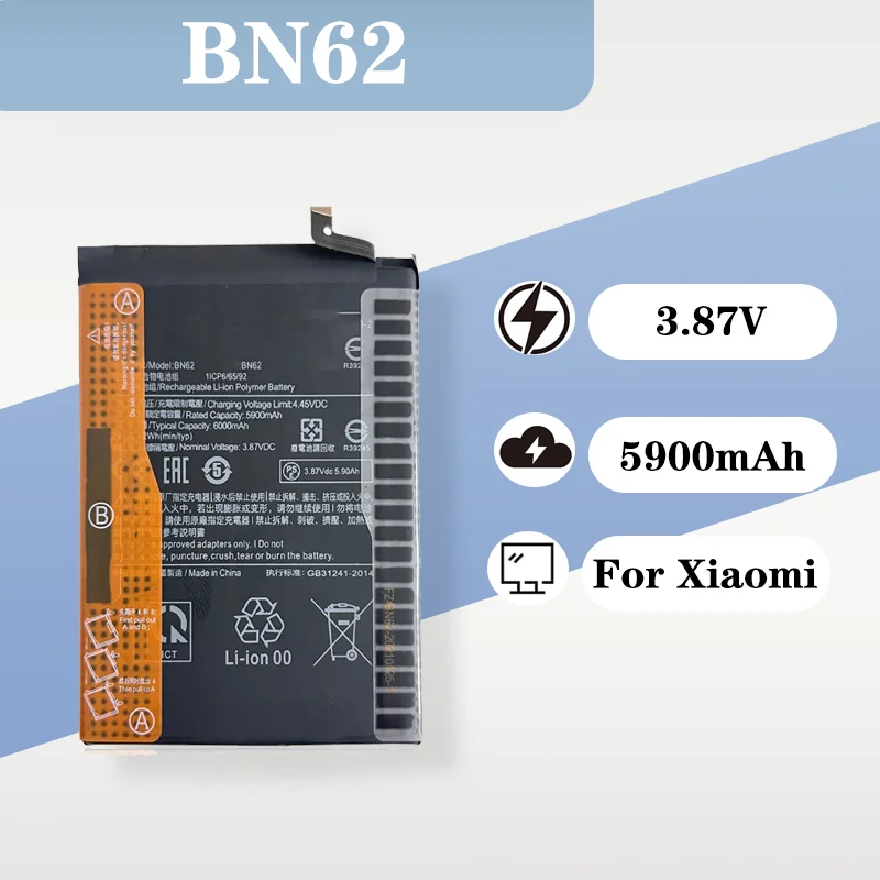 

3.8V 5900mAh BN62 Built-in Battery for Xiaomi Redmi Note 9 4G POCO M3 Redmi 9T 9 Power 4G Mobile Phone