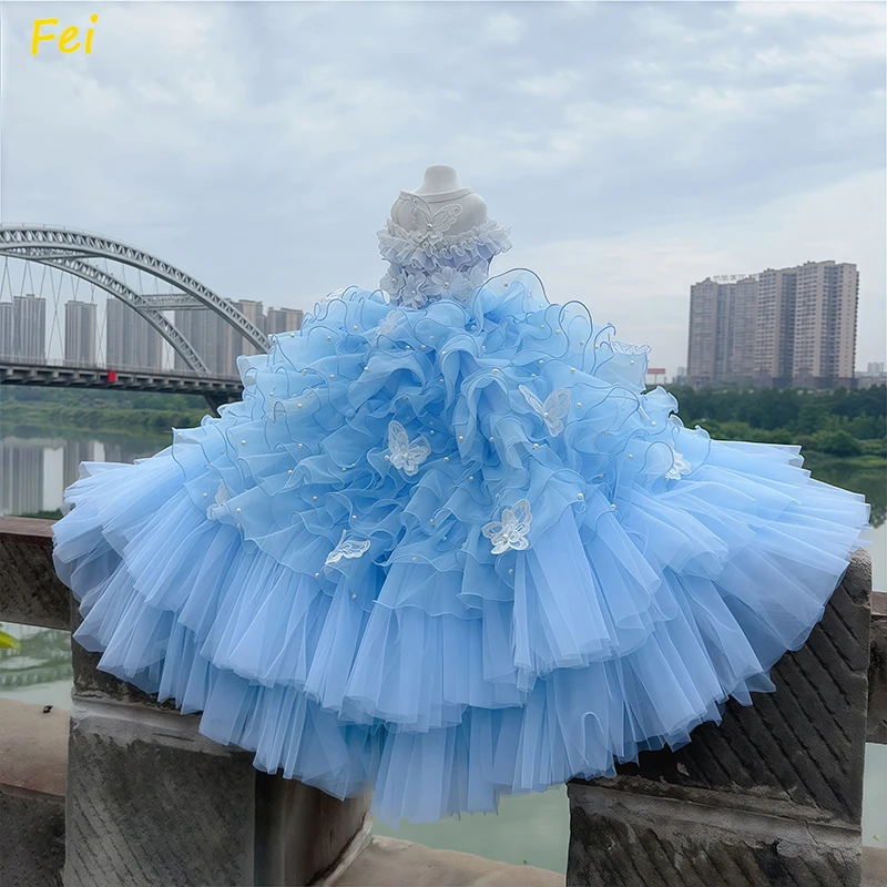 

Original Luxury Pet Dog Clothes Pure Handmade Fine Flower Butterfly Pearl Embroidery Long Tail Lace Dresses For Small Medium Dog