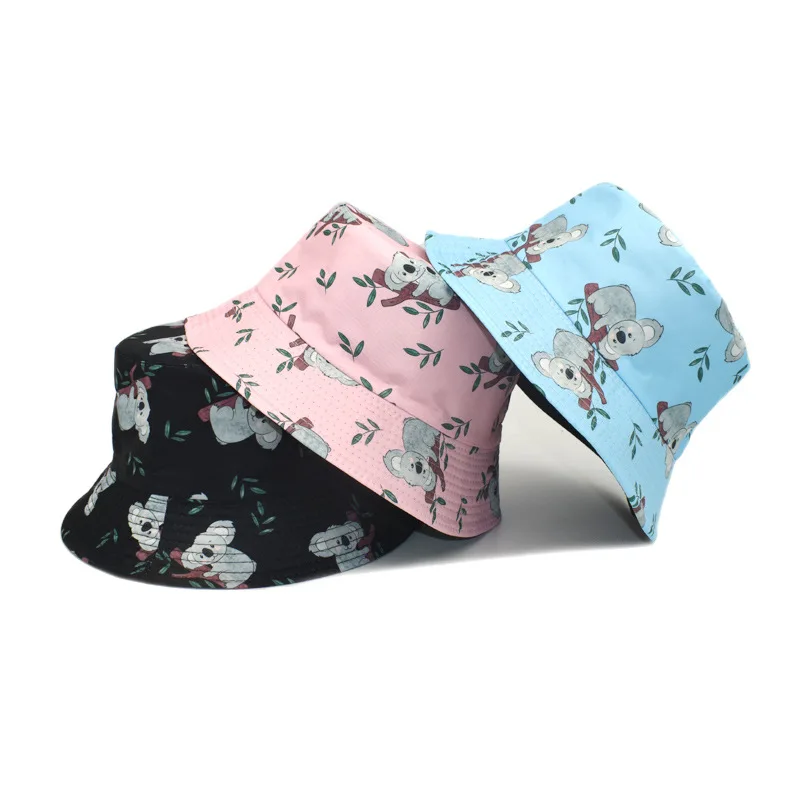 Bocca Cartoon Koala Bucket Hat Cute Animal Printing Fisherman Hats For Men Women Double Sides Reversible Panama Cap Summer Caps