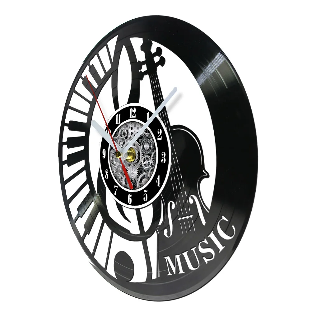 Violin Vinyl Record Wall Clock For Music Studio Music Instrument Music Album Artwork Home Decor Laser Cut Longplay Wall Clock