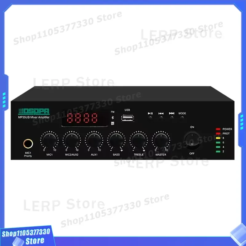 1.5U Mini Digital Mixer Amplifier Class D PA System with USB FM for Home Shop Lobby Desktop Audio Power Amp Compact Design