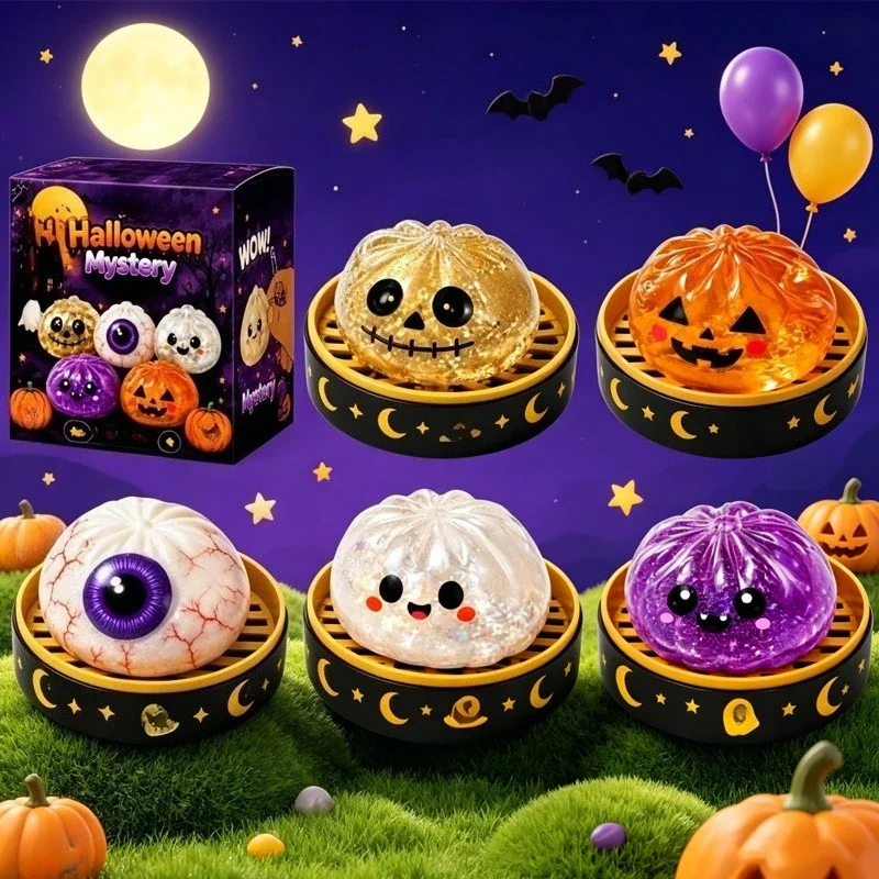 For Kids Adults Halloween Ghost Dumpling Squishy Toy Slow Rising Glitter Stress Relief Fidget Anti-Anxiety Halloween Party Gifts