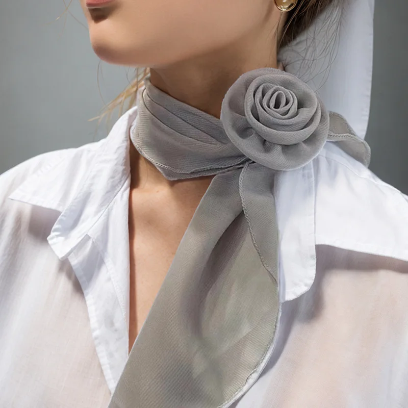 2025 Womens Scarf Neckerchief Rose Flower Knot Neck Ring Headband Ribbon Neckerchief Handkerchief Dressing Decorate Accessories