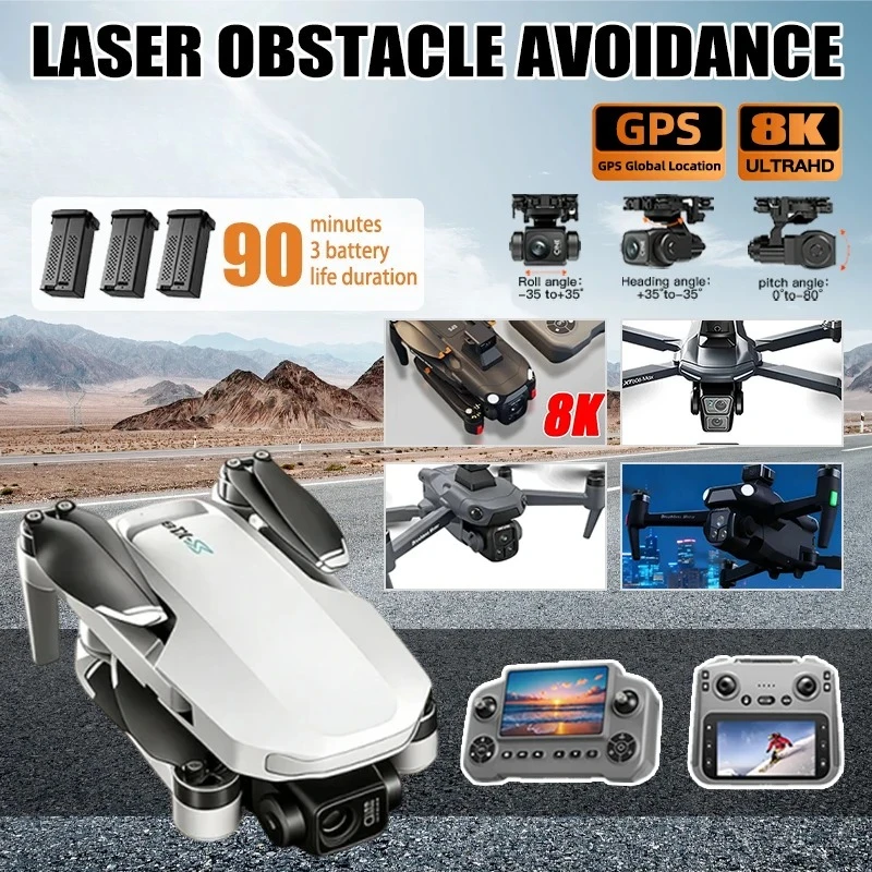 오리지널 드론 GPS RC 8K 전문가용 HD 항공 촬영 레이저 장애물 회피 항공기 쿼드콥터 3축 짐벌 드론