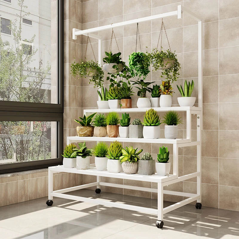 Wrought Iron Balcony Flower Stand Floor-to-ceiling Multi-layer Stepped Flower Pot Stand Indoor And Outdoor Courtyard Potted