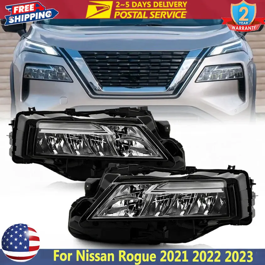 

Фары для Nissan Rogue SL/SV 2021 2022 2023, светодиодные фары, хромированные левый + правый боковой передний бампер, фары, ходовые огни