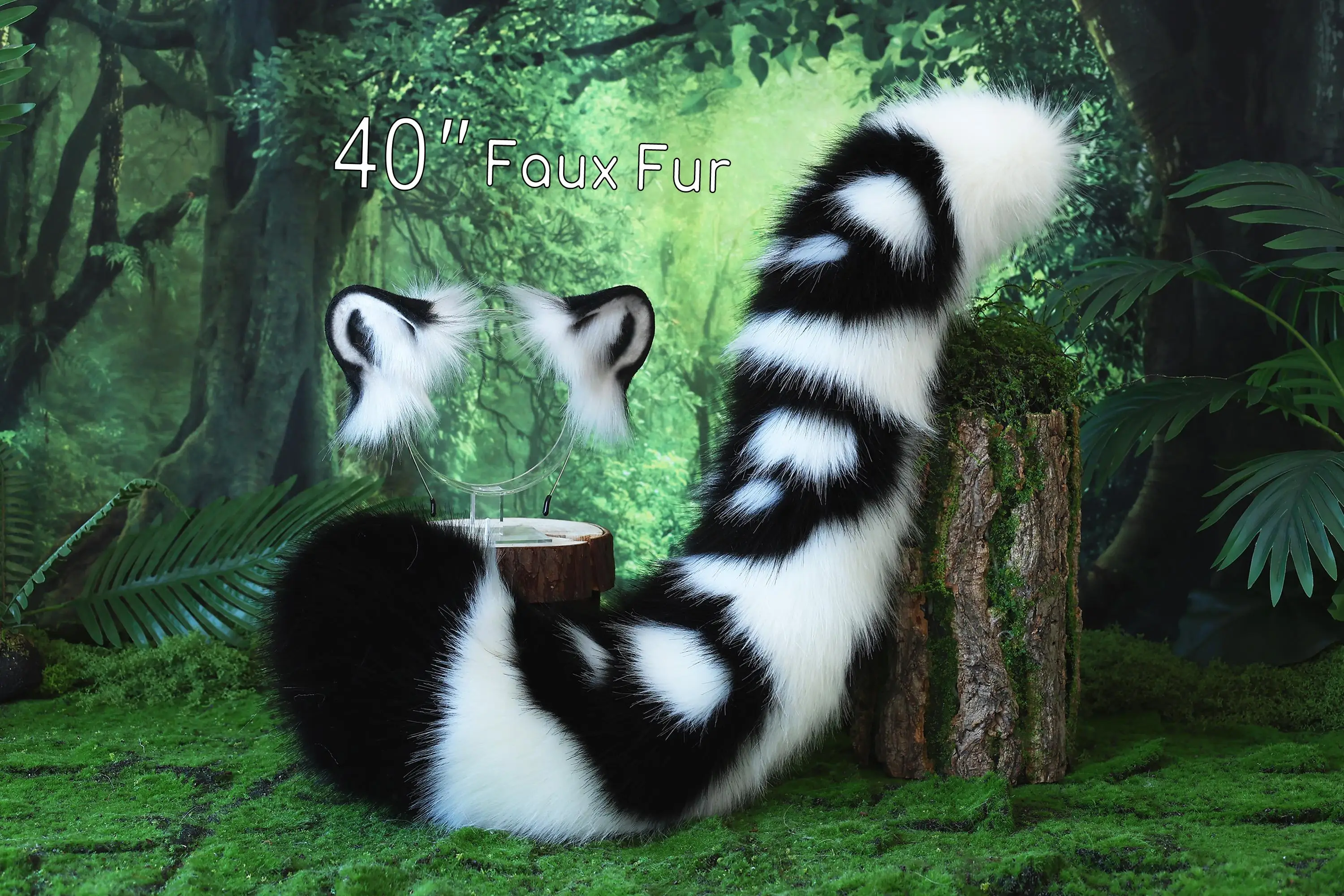 Cute Snow Leopard Ear and Tail Set – Cosplay Costume, Faux Fur Tail, Halloween Accessory