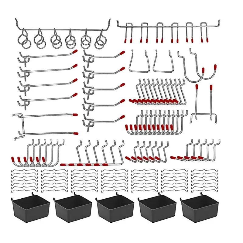 THIVN-114 Pcs Peg Board Hooks Assortment With Metal Hooks Sets, Hole Plate Bins, Peg Locks For Organizing Storage System Tools D