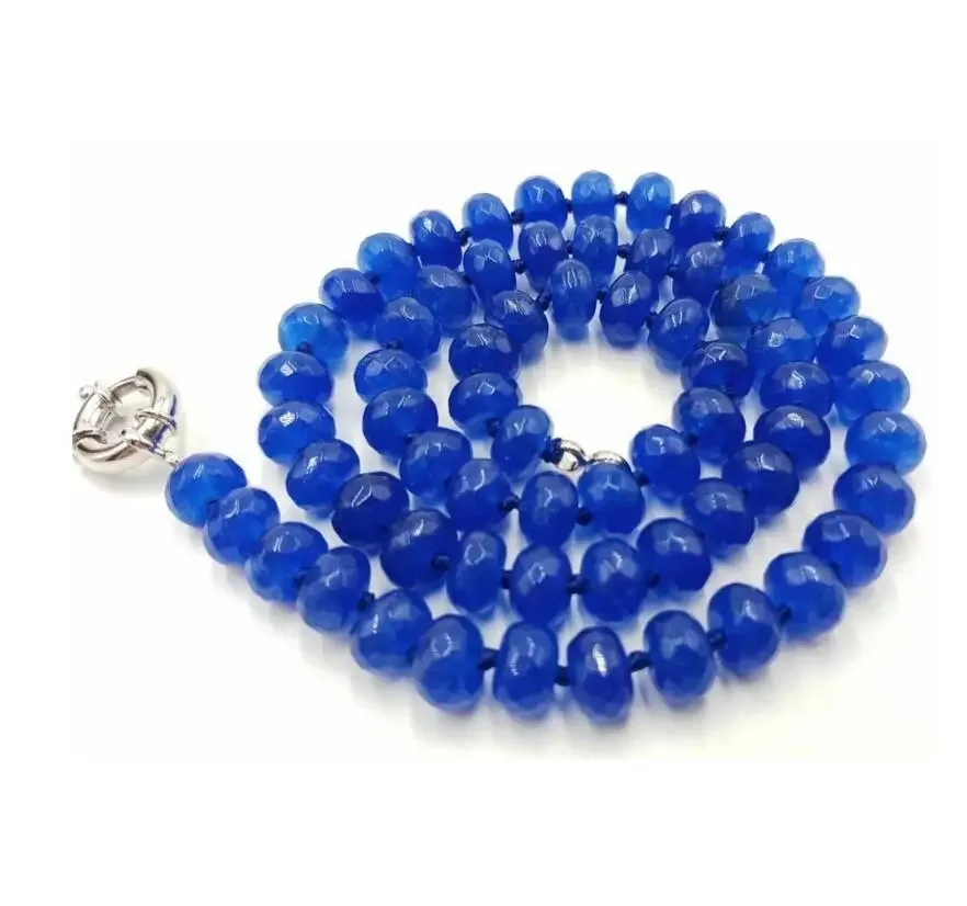 

Fashion jewelry Natural 5x8mm Blue Sapphire Faceted Beads Gemstone Necklace 18'' Long