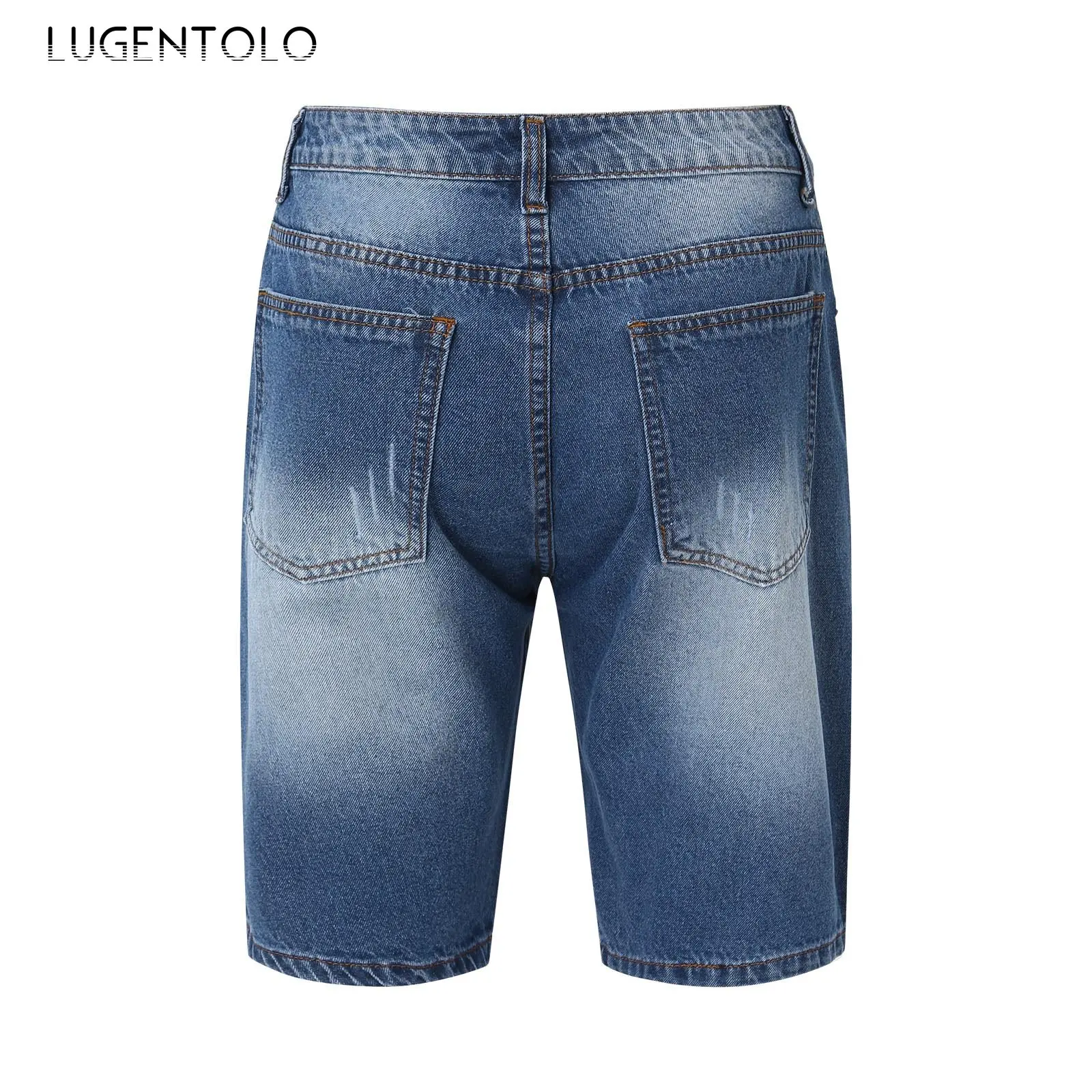 Jeans jeans rasgado para homens, perna reta, lavada solta, ao ar livre, sólido, botão, moda de rua, verão, novo