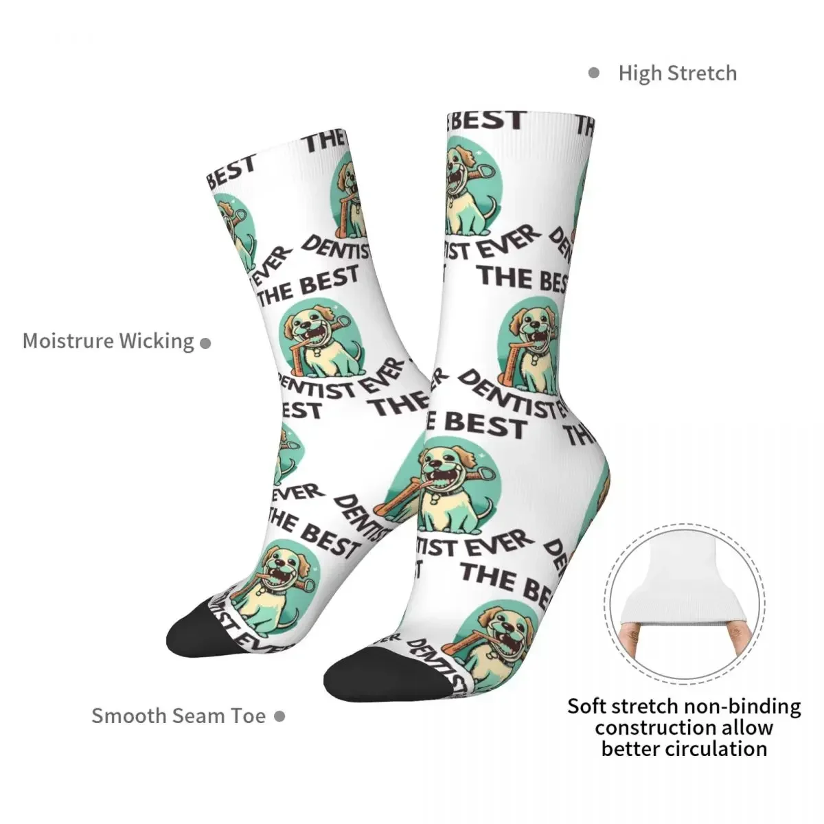 The Best Dentist Ever Dog Socks Harajuku Sweat Absorbing Stockings All Season Long Socks Accessories for Man's Woman's Gifts