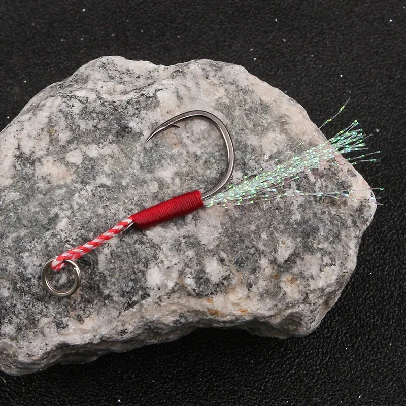 10-80 قطعة القفز البطيء الصيد يلقي الرقص مساعدة هوك الشائكة واحدة تهزهز السنانير موضوع ريشة Pesca عالية الكربون الصلب الصيد إغراء #5