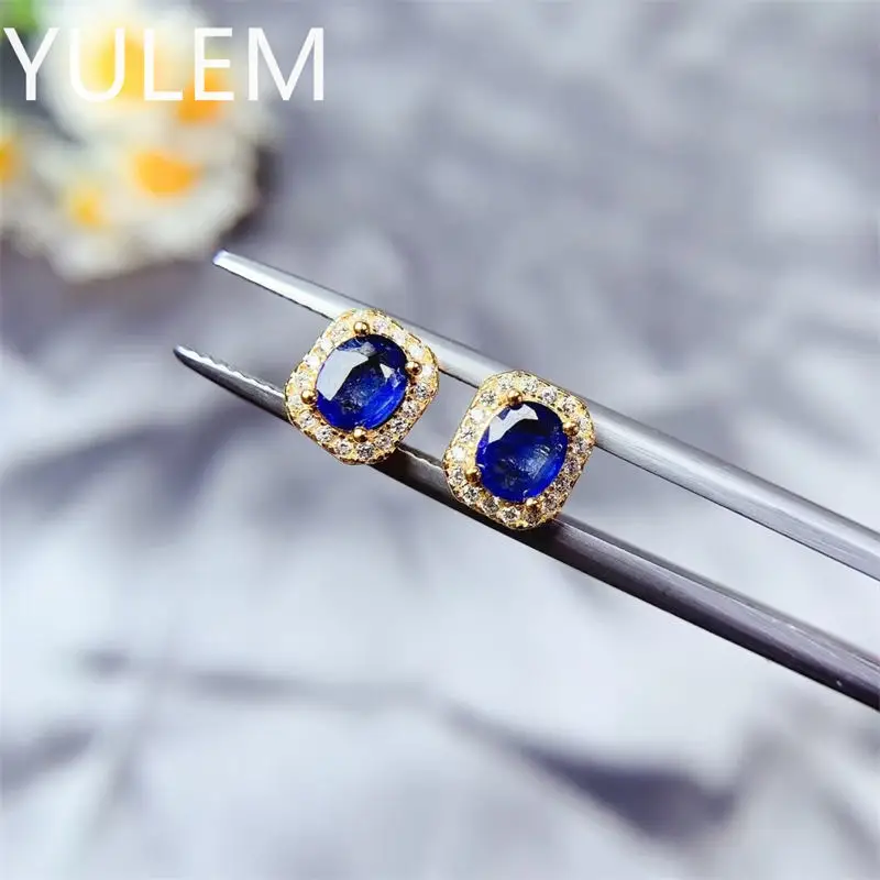 

4mmx5mm 100% Natural sapphire Earring for Party 925 Sterling Silver sapphire Earring Gemstone Silver Ring
