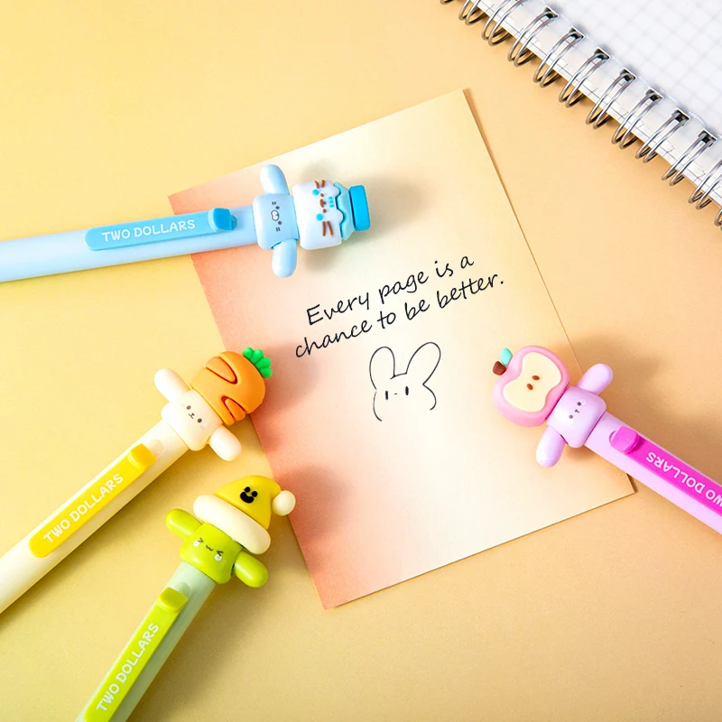 

4 Styles Bunny Arrival Series Side-Slide Press Gel Pen Kawaii Cartoon Design Smooth Writing for School & Office
