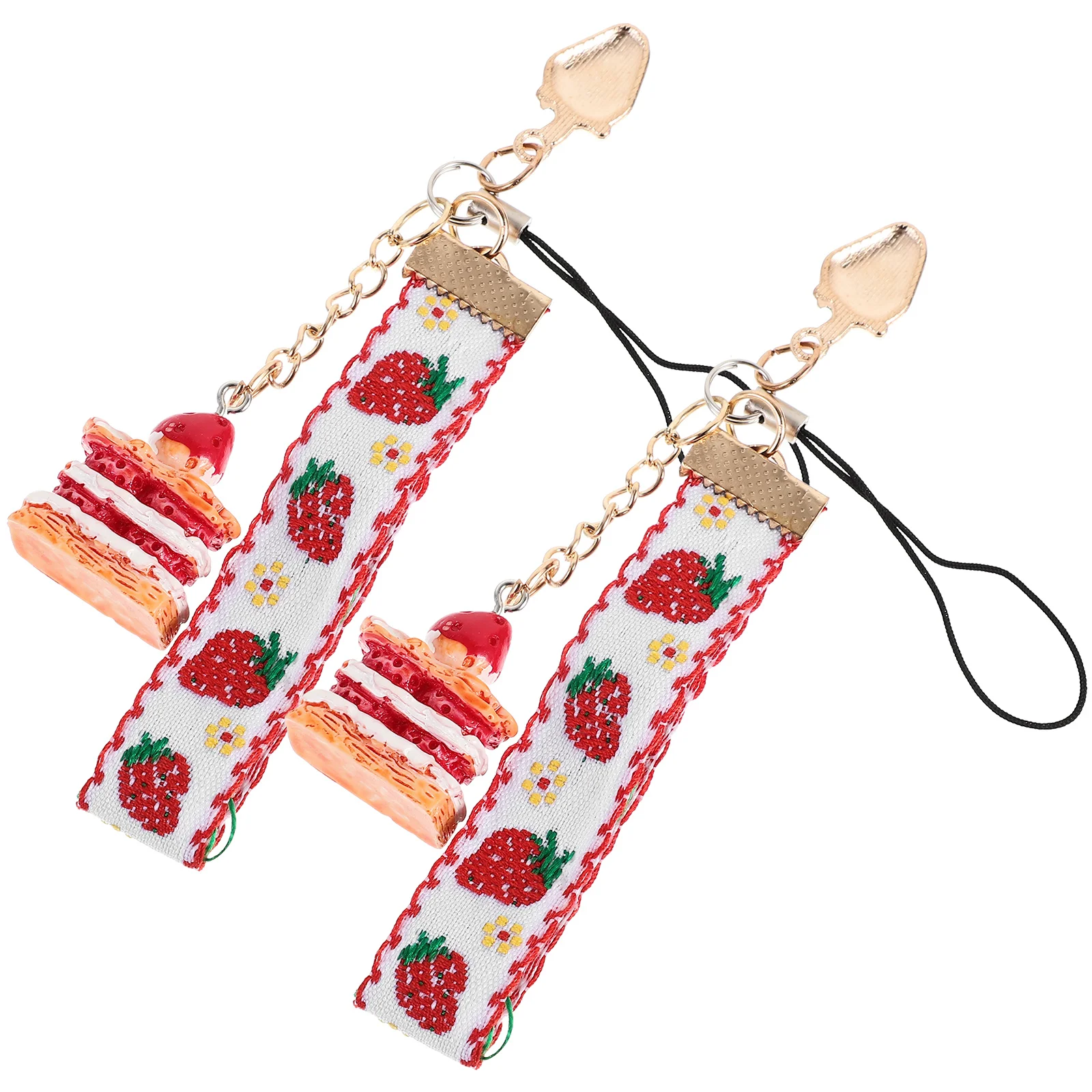 2 Pcs Cake Strawberry Lanyard Car Keychain Accessory Phone Charms DIY Hanging Accessories