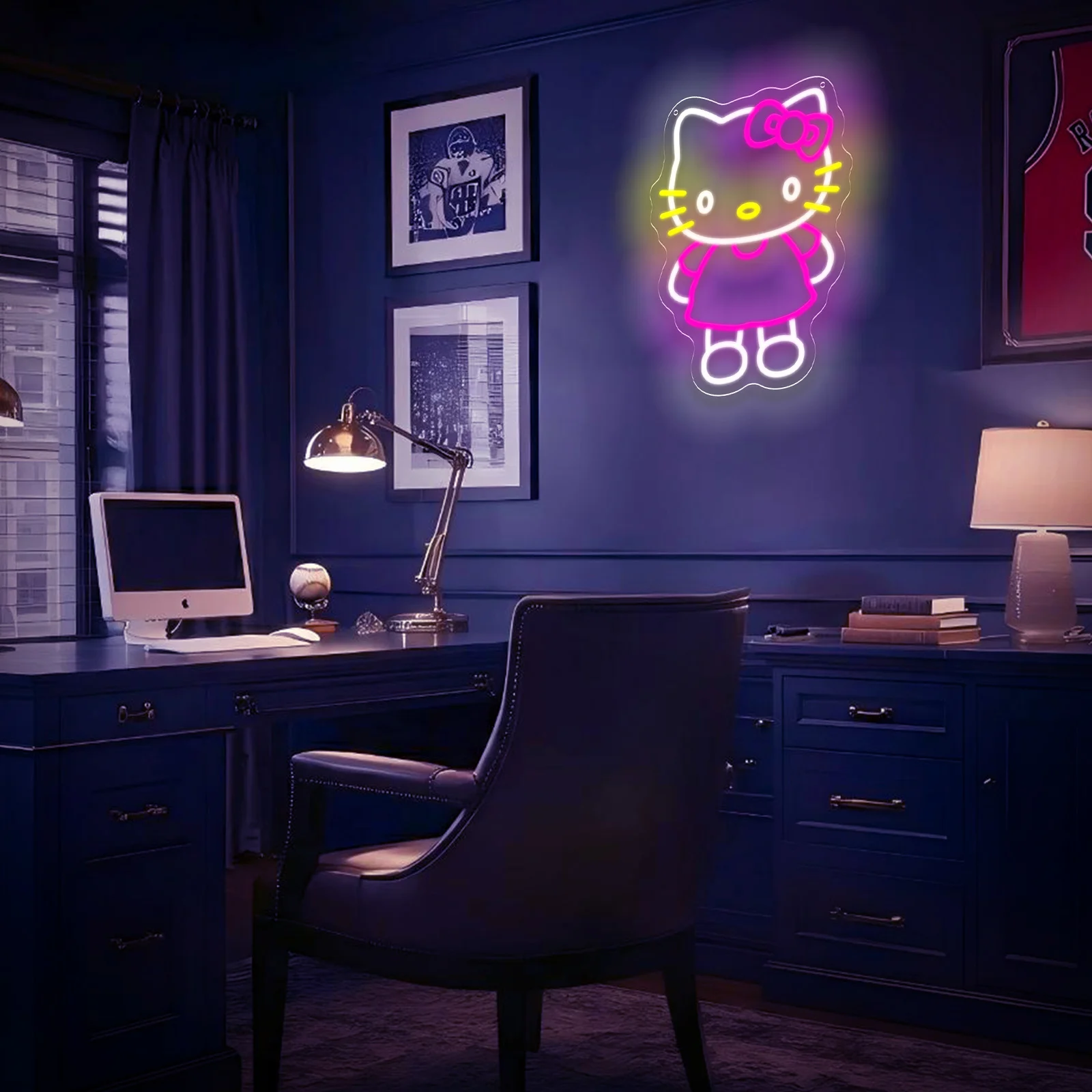 مرحبا كيتي النيون عكس الضوء LED Kawaii ضوء النيون لغرفة النوم لعبة غرفة نافذة الحفلات مقهى بار المشروبات متجر ديكور #5
