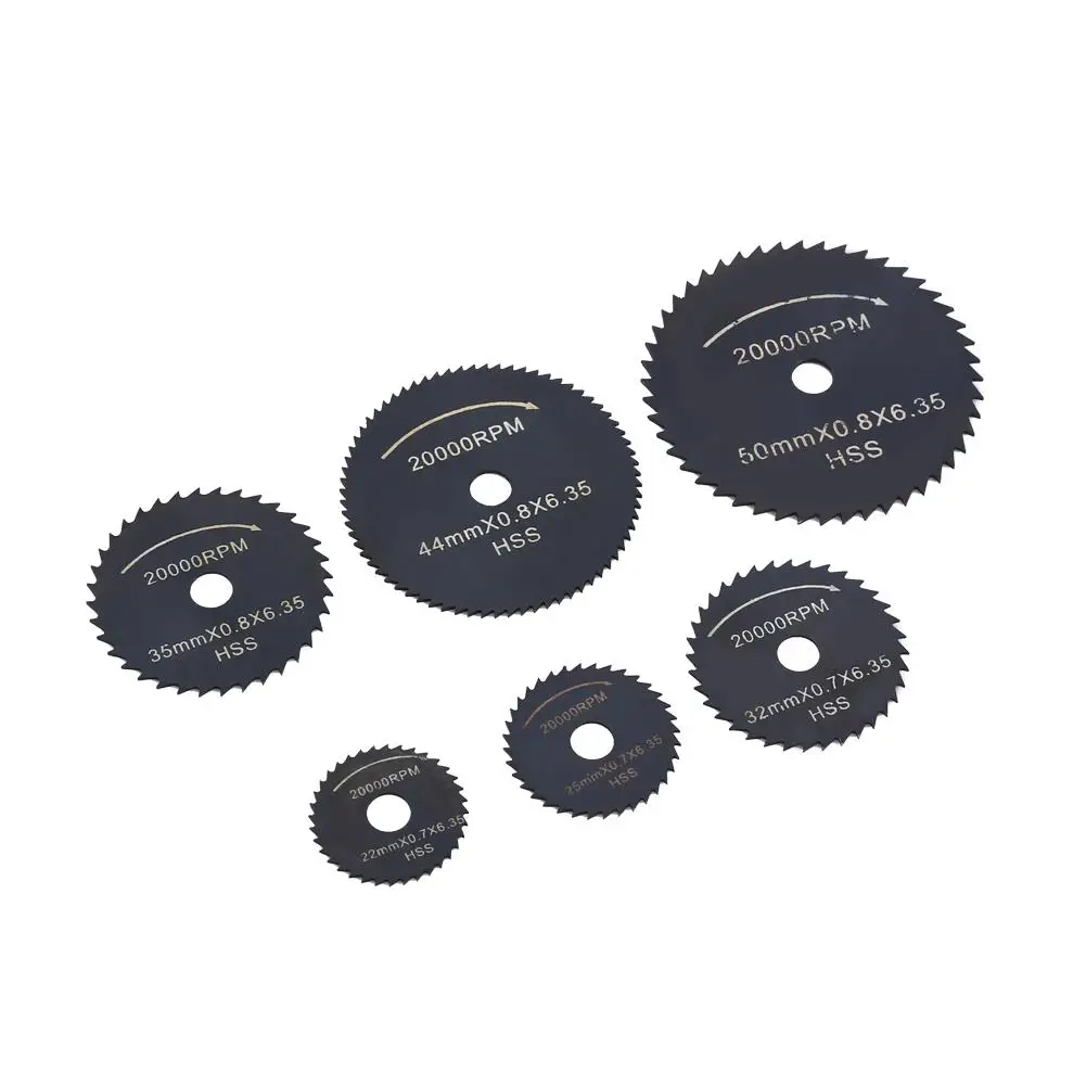 Mini Circular Saw Blades Set 6pcs HSS Cutting Discs for wood Plastic Aluminum 22mm 25mm 32mm 35mm 44mm 50mm Power Tool
