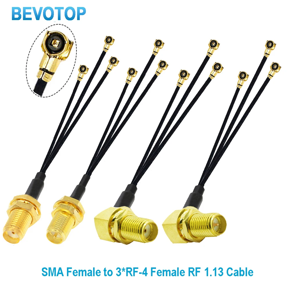 10PCS RF1.13 Cable Splitter SMA / RP-SMA Female to 3 x MHF4 Female Jack 1 to 3 Adapter Combiber 1.13 Pigtail Extension Jumper