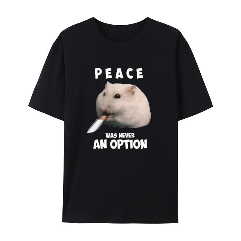 Hamster. Peace Is Never An Option. White Casual T-shirt, Unisex Luxury Brand Top.