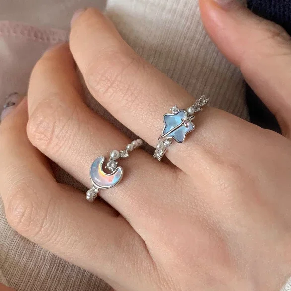 

PONYKISS стерлингового серебра 925 пробы, звезда, луна, жемчуг, циркон, кольца для женщин, романтические ювелирные изделия, минималистичные аксессуары для открытия