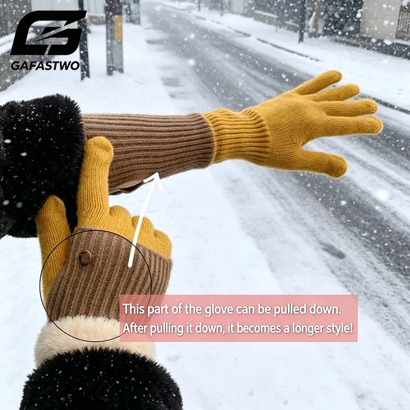 Women's Winter Melamine Knitting Yarn Gloves Touchscreen Compatible Open-Finger Color Block Warmth for Cycling And Students
