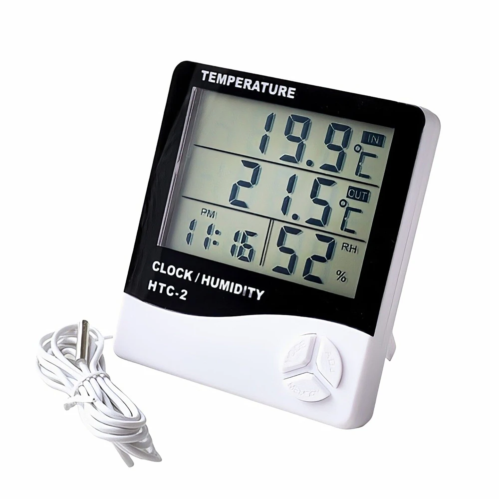 LCD Electronic Digital Temperature Humidity Meter Thermometer Hygrometer Indoor Outdoor Weather Station Clock HTC-1 HTC-2