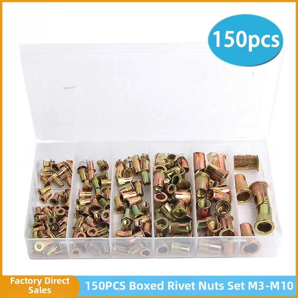 150PCS Zinc Galvanized Rivet Nut Kit For M3 To M10 Assortment Set For Home Auto Repair DIY Projects Riveting Nut