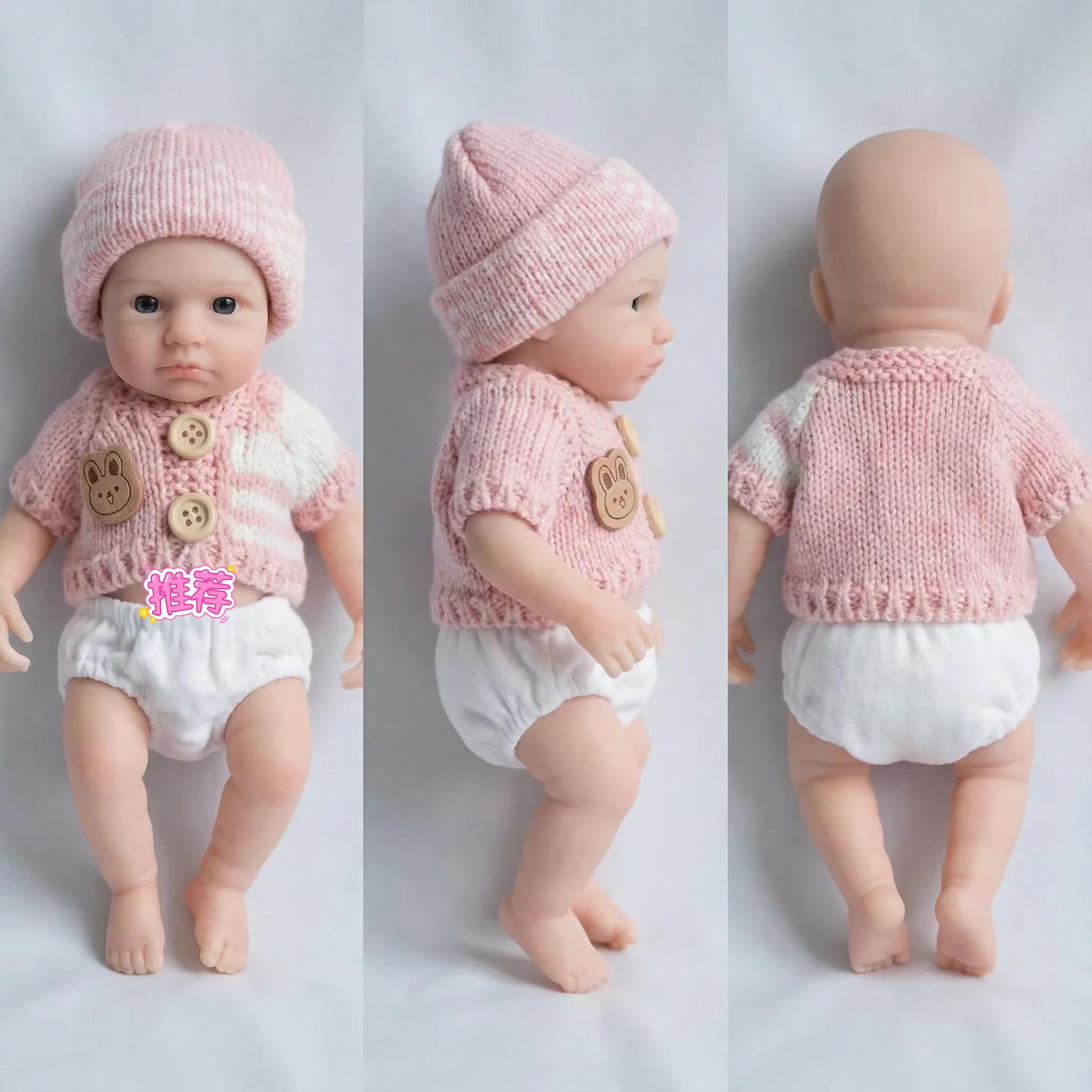 NPK 8inch Lifelike Silicone Baby Doll Super Soft Solid Squishy Elastic Platinum Silicone Baby Doll LouLou Awake