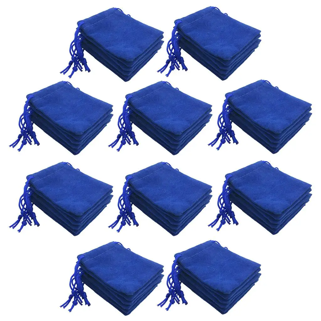 50 Pieces Wholesale Soft Velvet Drawstring Jewelry Storage Gift Bags 5x7cm Blue