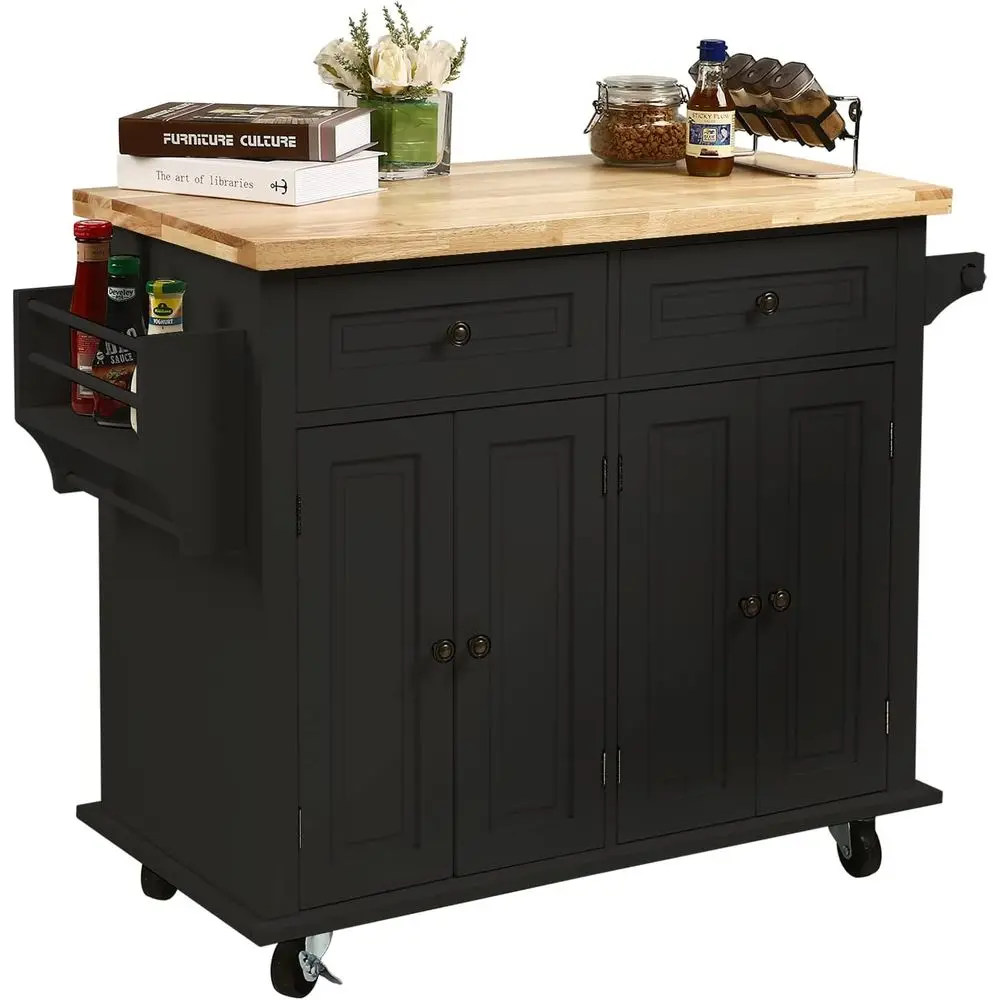 

Kitchen Island Cart,Kitchen Bar&Serving Cart Rolling on Wheels with Spice Rack Towel Holder Utility Storage Trolley with Storage