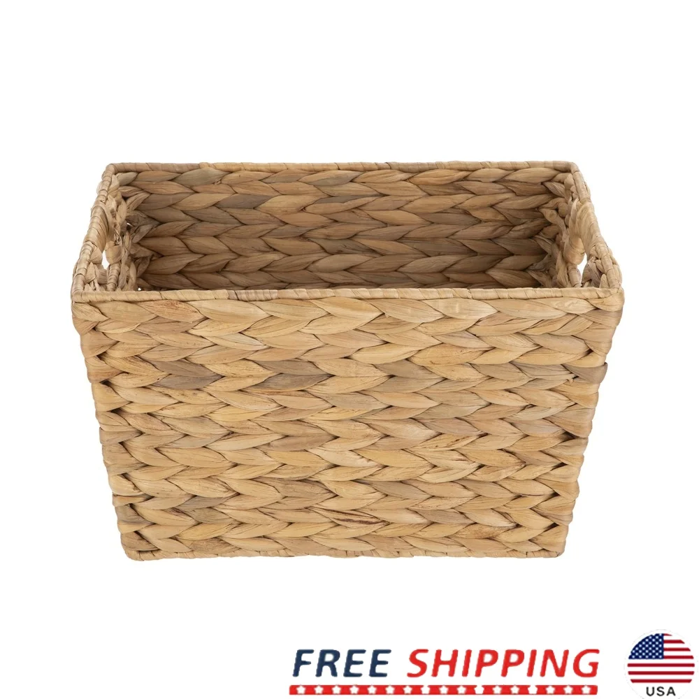 

2 Pack Large Water Hyacinth Storage Baskets with Cut Out Handles Eco-Friendly Decorative Bins Organizing Home Office Toys