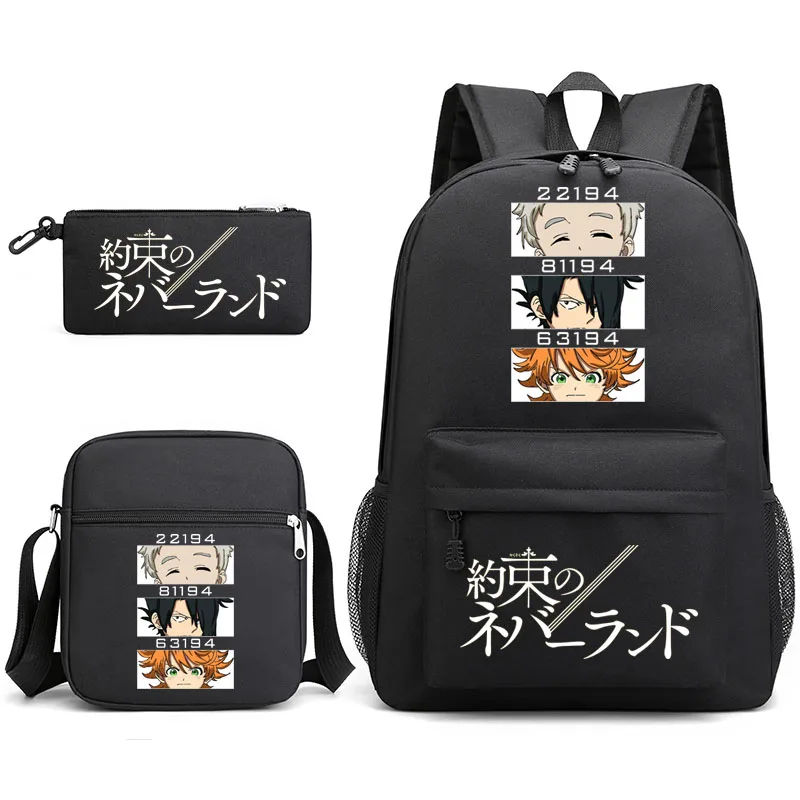 

the promised neverland backpack 3-piece travel backpack youth computer bag student school bag