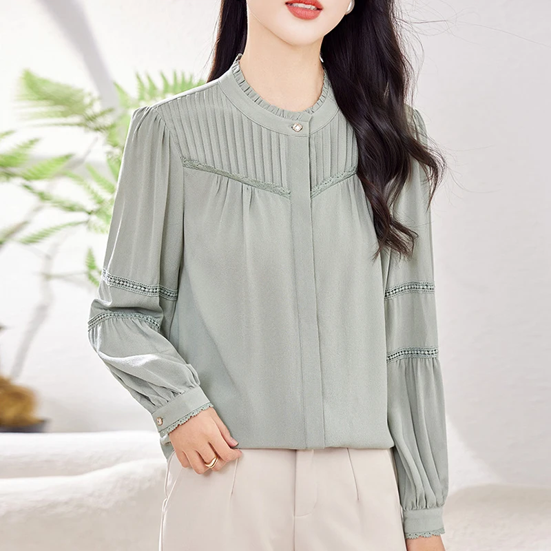 

Новая женская рубашка из 100% натурального шелка 22 момме, весна-осень 2026, элегантные винтажные блузки, женская однотонная блузка с длинным рукавом